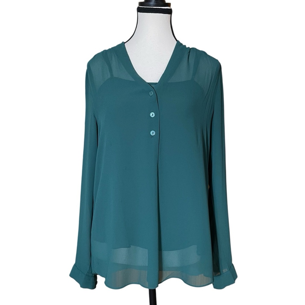 Naked Zebra Women's Green 2-Piece Overlay Sheer Chiffon Blouse M